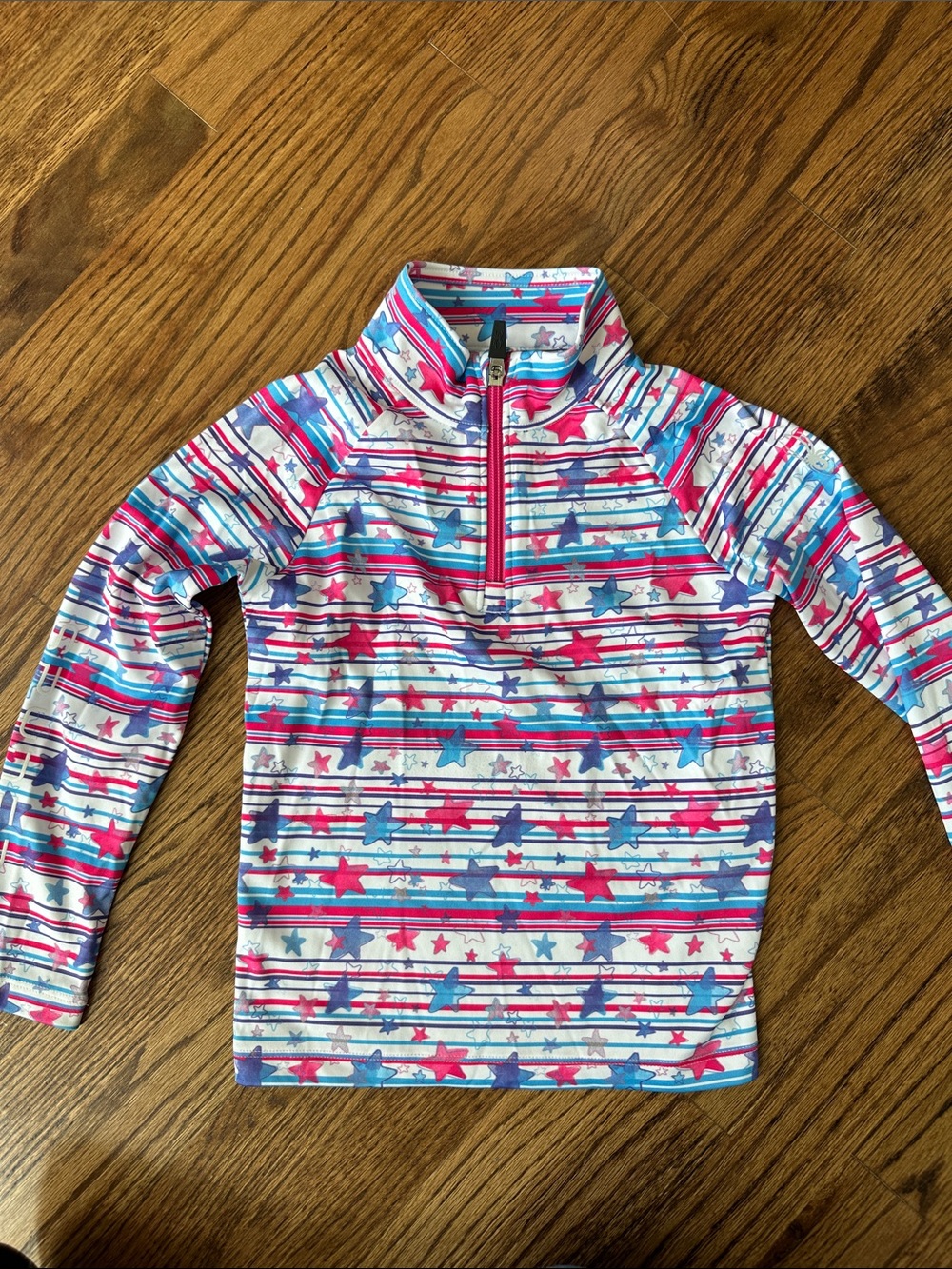 Spyder Girls' Long Sleeve Rashguard - Pink, Blue & White Star Stripe